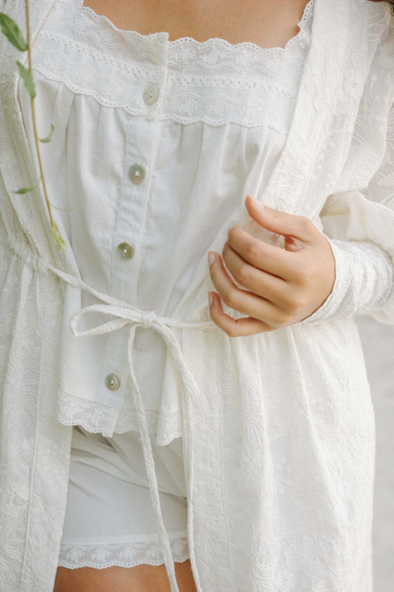 Daphne Embroidered Bridal Robe - Ivory