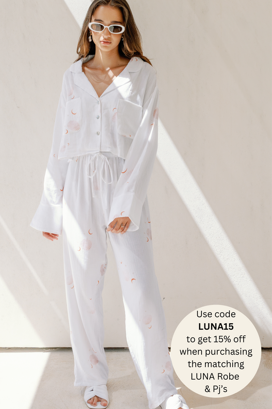 Luna Long Lounge Pyjamas - White Shell